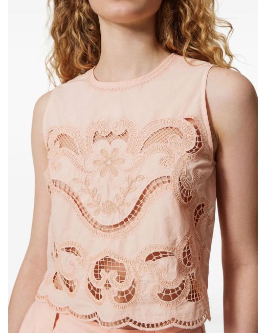 Twinset Pink Broderie-Anglaise Sleeveless Top