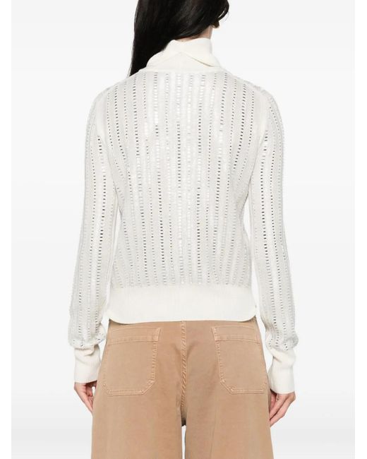 Ermanno Scervino White Rhinestone-Embellished Turtleneck Jumper
