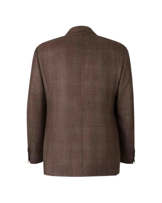 Canali Brown Check-Pattern Notched-Lapels Jacket for men