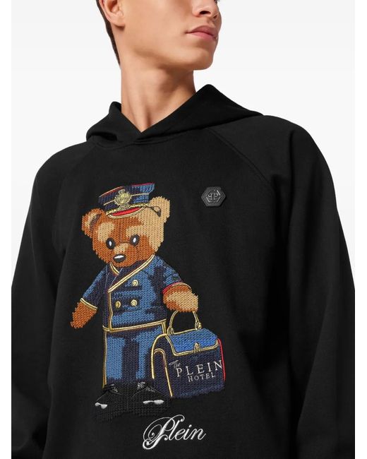 Philipp Plein Black Teddy Doorman Fleece Hoodie for men