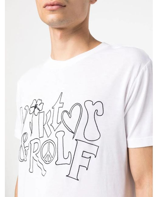 Viktor & Rolf White Logo-Print Cotton-Blend T-Shirt for men