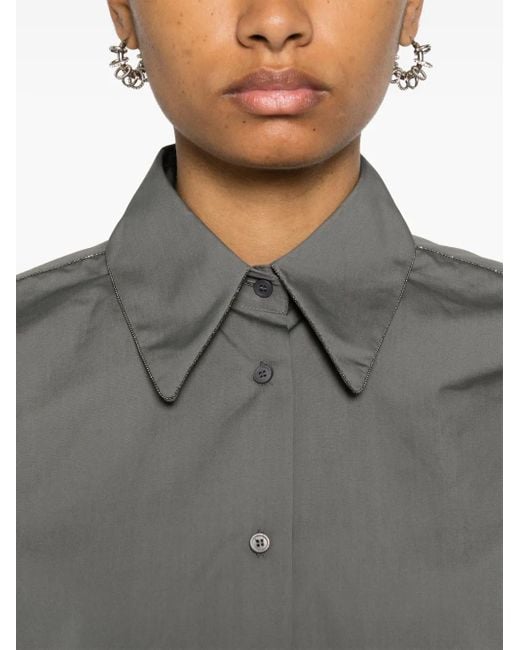 Fabiana Filippi Gray Beaded-Trim Poplin Shirt