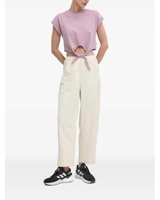 Champion White Logo-Patch Track Pants