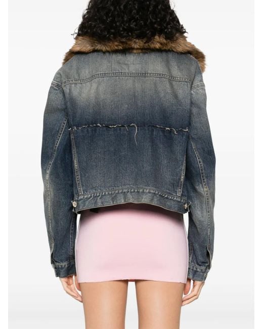 Balenciaga Blue Faux-Fur Collar Denim Jacket