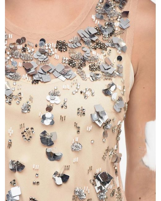 P.A.R.O.S.H. Natural Sequin-Embellished Mesh Top