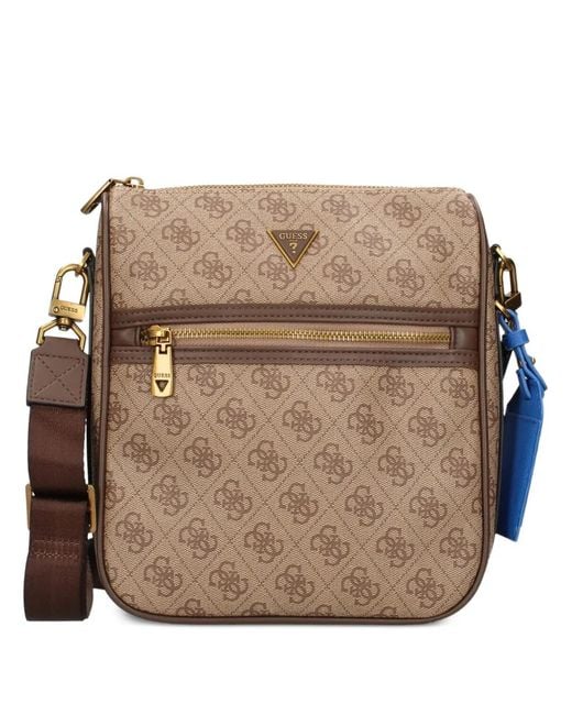 Guess Brown Milano 4G Monogram-Pattern Logo-Plaque Messenger Bag for men