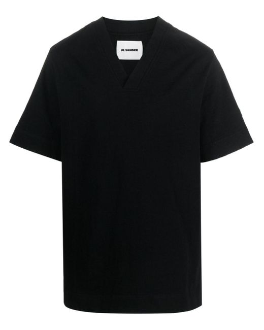 Jil Sander Black V-neck Cotton T-shirt for men