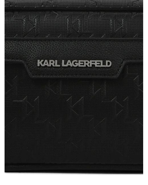 Karl Lagerfeld Black Monogram Perforated Crossbody Bag for men