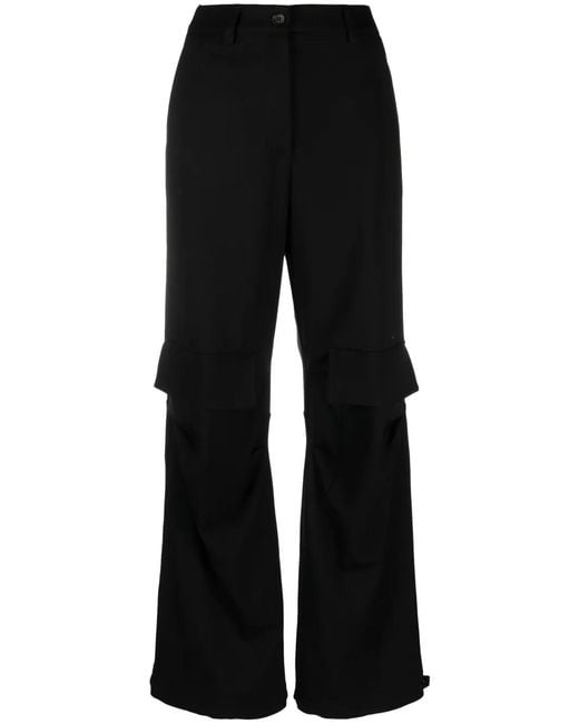 P.A.R.O.S.H. Black Wool Flared Cargo Trousers