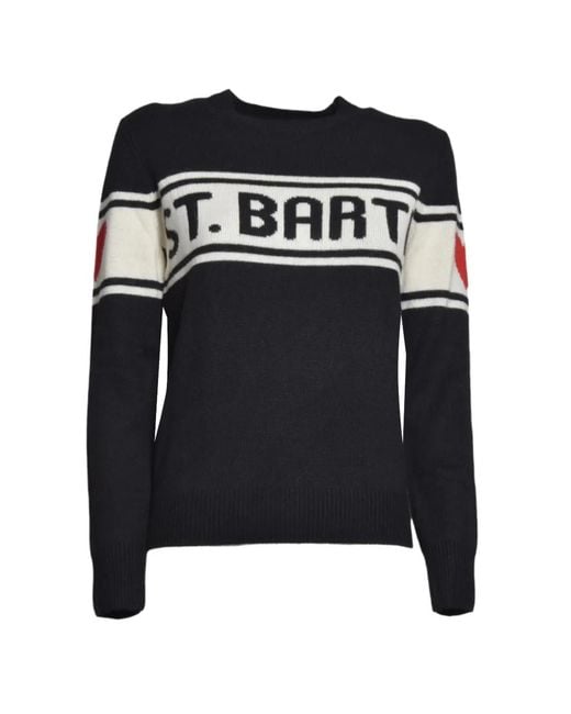 Mc2 Saint Barth Black Logo-Intarsia Heart-Motif Sweater