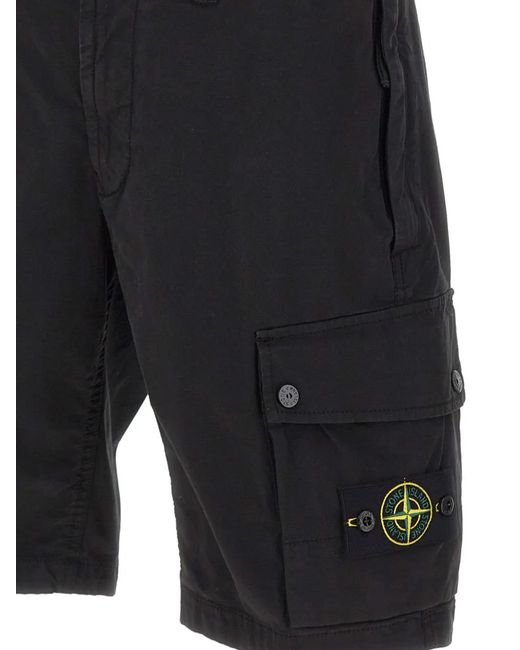 Stone Island Black Compass-Badge Cargo Shorts for men