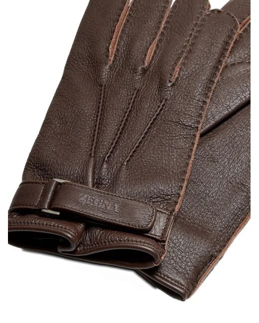 Zegna Brown Peccary-Leather Gloves for men