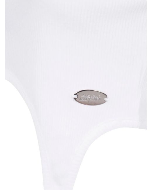 Jean Paul Gaultier White Ribbed-Knit Garter Tank Top