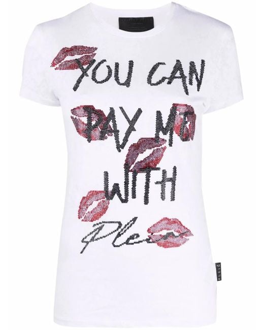 Philipp Plein White Rhinestone-Embellished T-Shirt