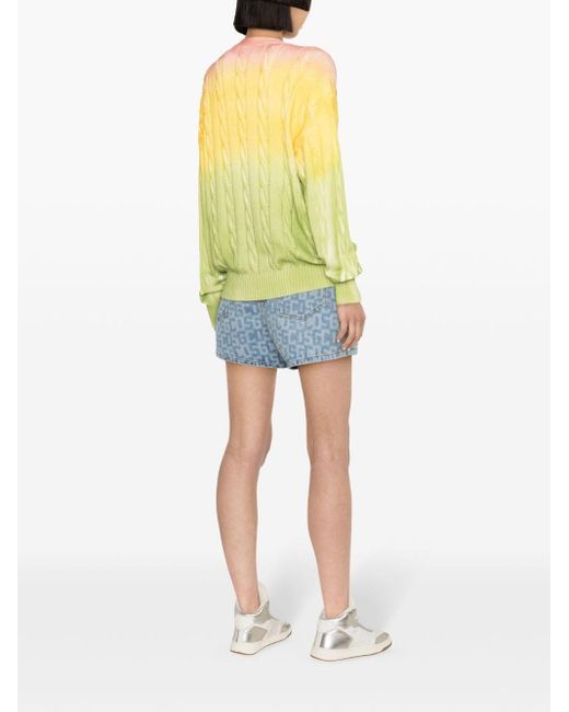 MSGM Yellow Ombré-effect Cable-knit Cardigan