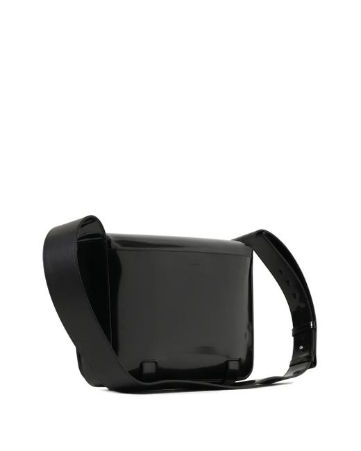 Ferragamo Black Patent-Leather Clasp Shoulder Bag for men