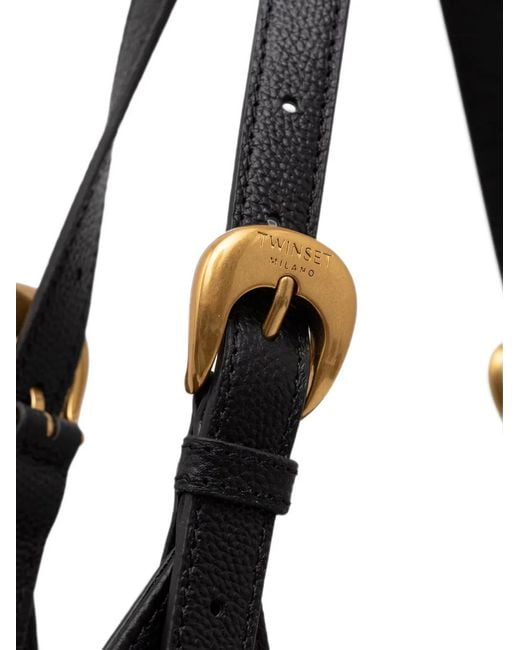 Twinset Black Buckle-Detail Pebbled Tote Bag