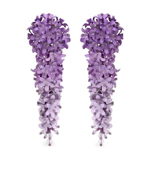 Oscar de la Renta Purple Floral Drop Earrings