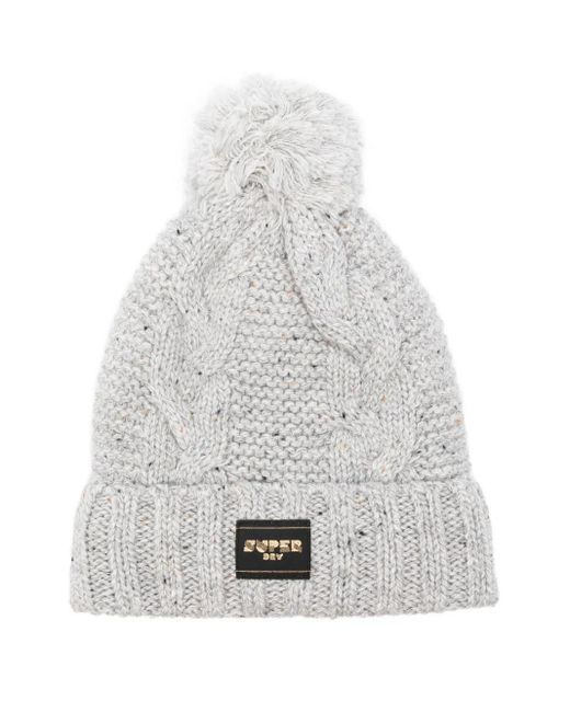 Superdry Kabelgebreide Muts in het White