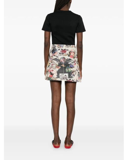 The Artistylist Black Tattoo-Print Panelled Mini Dress
