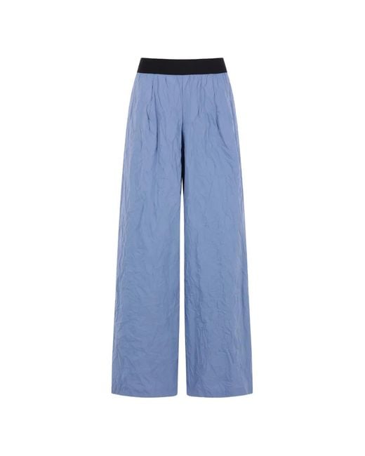 Maria Calderara Blue Pantalon Ample À Effet Froissé
