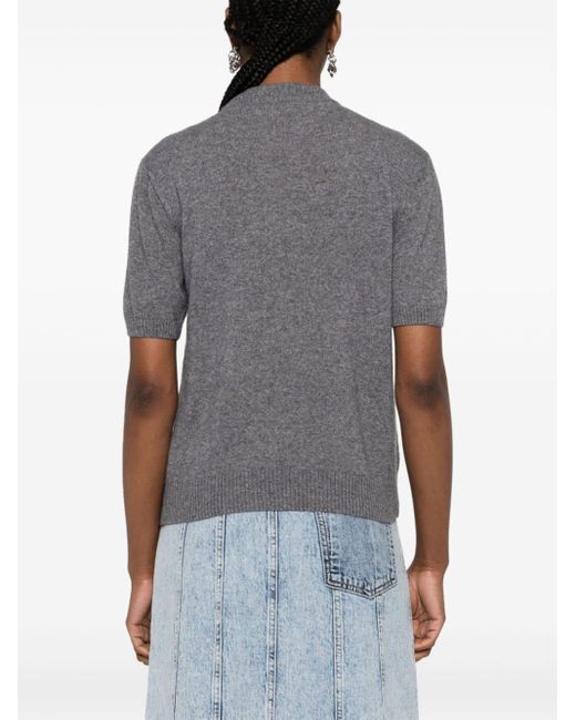 MSGM Gray Floral-appliqué Knitted Top