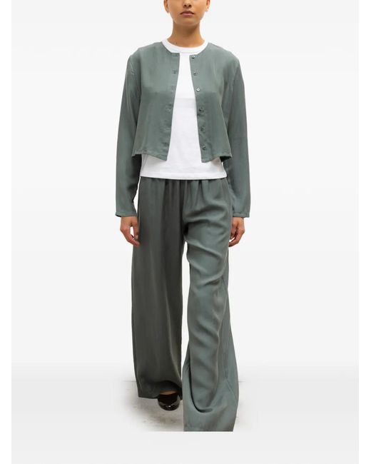 Leset Green Kim Buttoned Cropped Top