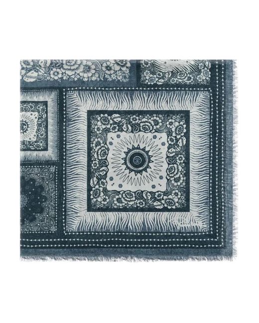 Roberto Cavalli Blue Zebra-Pattern Logo-Detail Shawl for men