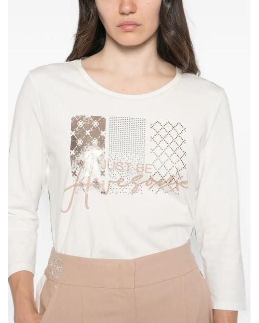 Betty Barclay White Graphic-Print Three-Quarter Sleeve T-Shirt