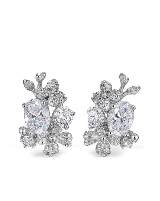 Anabela Chan White 18Kt Posy Diamond Stud Earrings