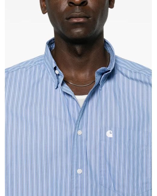 Carhartt Blue Vertical-Stripe Short-Sleeve Shirt for men