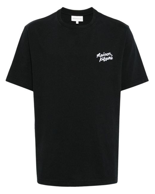 Maison Kitsuné Black Handwriting-Logo Cotton T-Shirt for men