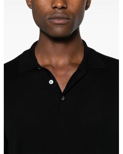 Drumohr Black Fine-knit Polo Shirt for men