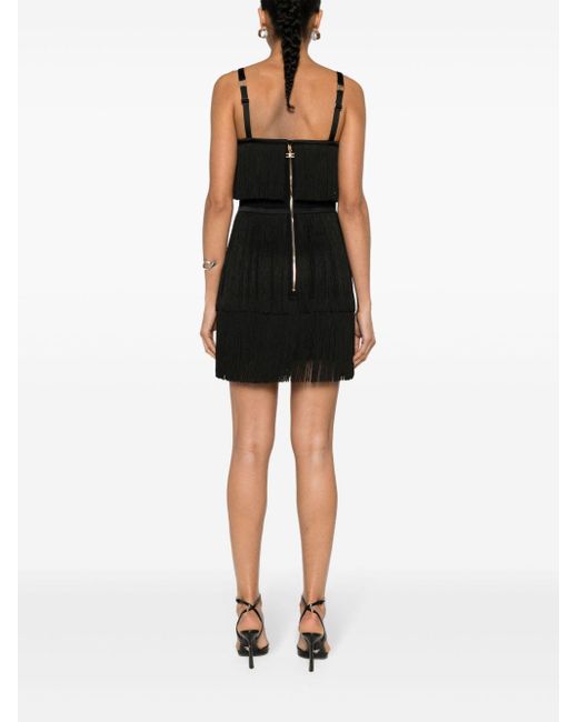 Elisabetta Franchi Black Fringe-Detail Mini Dress