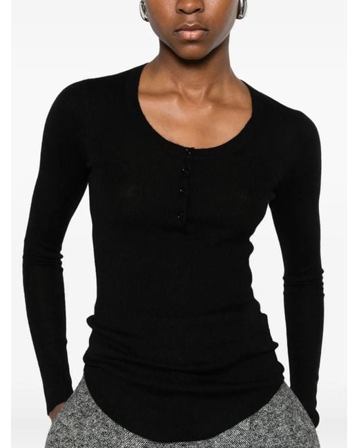 Isabel Marant Black Button-Fastening Knitted Top