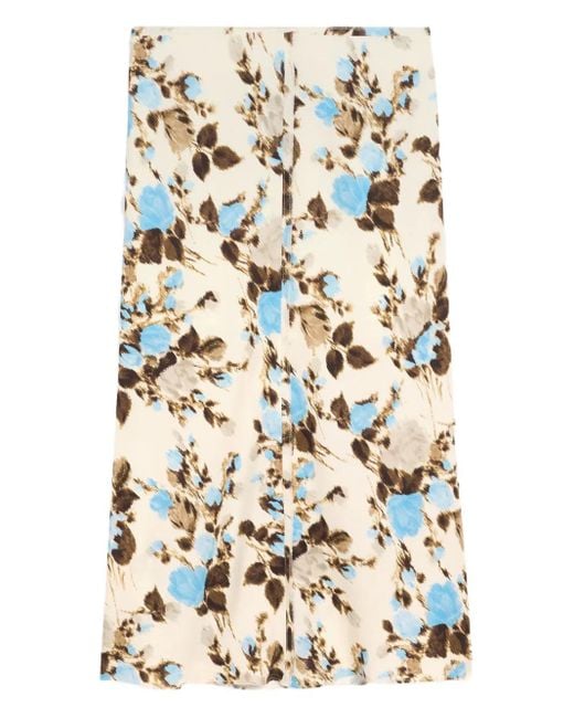 Jupe Trapèze Mi-Longue À Fleurs AMI en coloris White