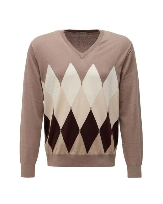 Ballantyne Natural Argyle Intarsia-Knit V-Neck Sweater for men