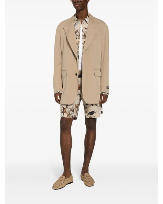 Dolce & Gabbana Natural Floral-Print Silk Bermuda Shorts for men