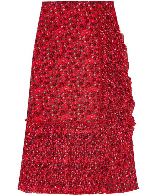 Falda midi de georgette con estampado floral Ganni de color Red