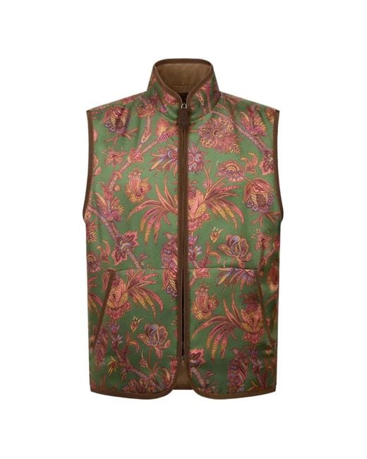 Etro Brown Reversible Silk And Wool Waistcoat for men