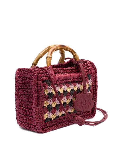 Isla Red Bamboo-Handle Crochet Bag
