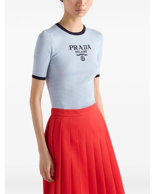 Pull Rayé À Col Rond Prada en coloris Blue