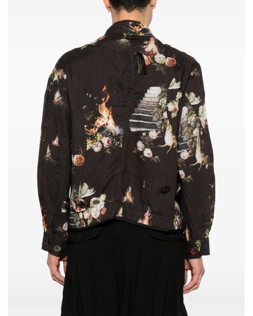 Undercover Black Floral-Print Bomber Jacket for men