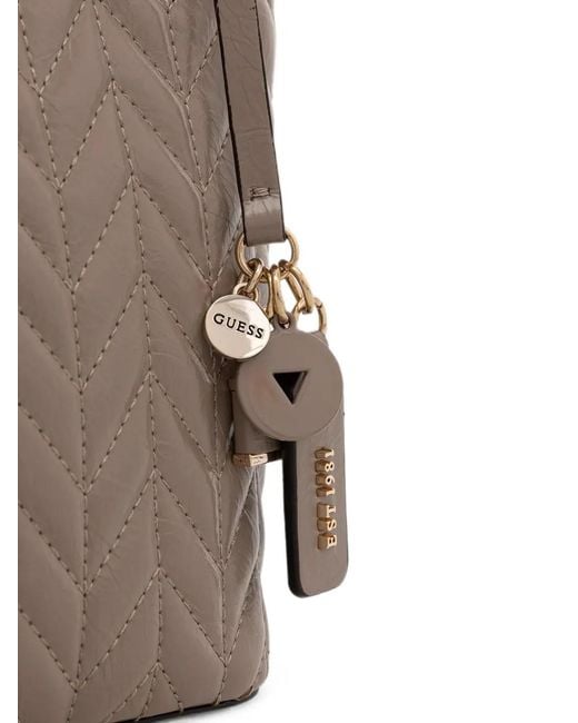 Guess Gray Cheryl Chevron-Quilted Chain-Link Tote Bag
