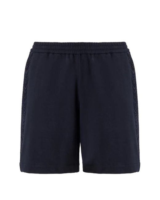 Missoni Blue Cotton Fleece Shorts With Knit Inserts for men