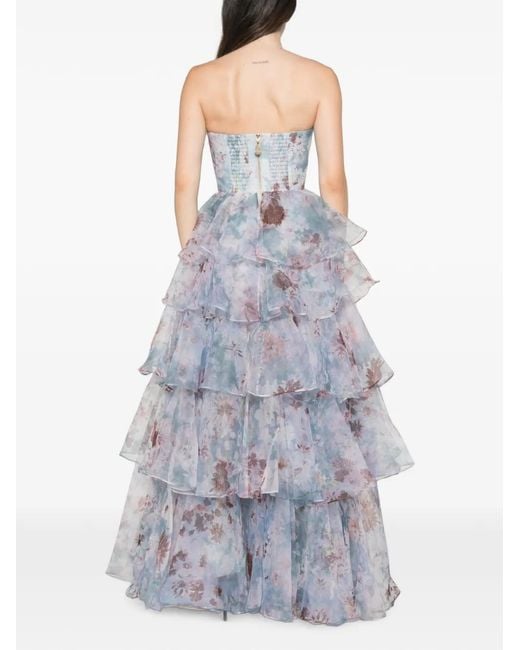 Aje. White Gabriella Tiered Floral-Print Gown Maxi Dress