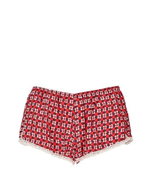 Laura Urbinati Red Geometric-Print Lace-Trim Pyjama Bottom