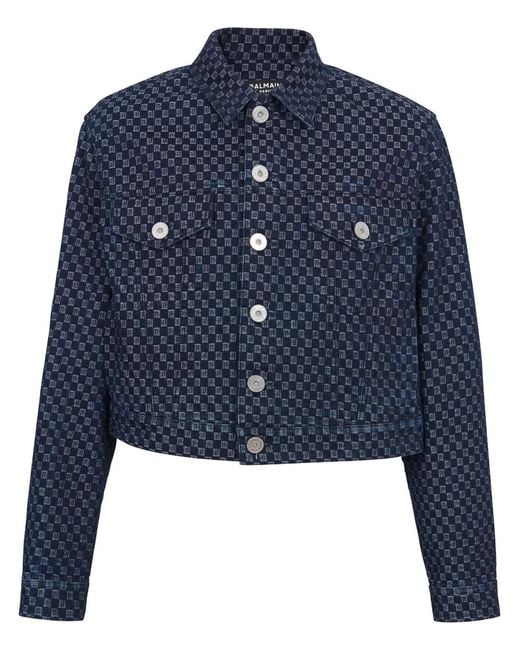 Balmain Blue Monogram-Jacquard Denim Jacket for men