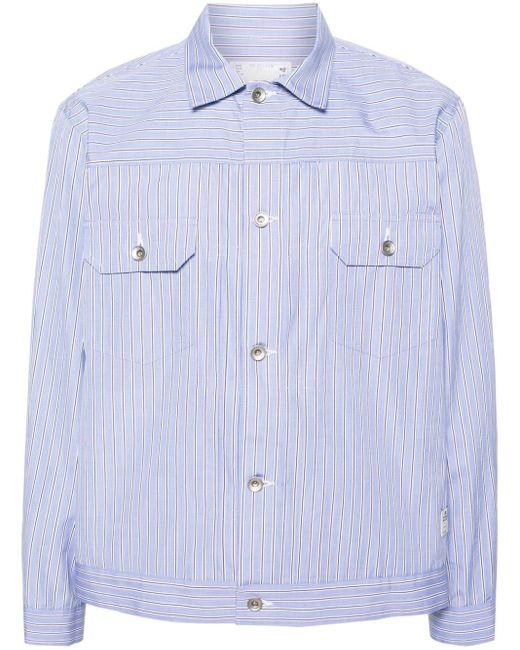 Sacai Blue Halo-stripe Cotton Shirt Jacket for men