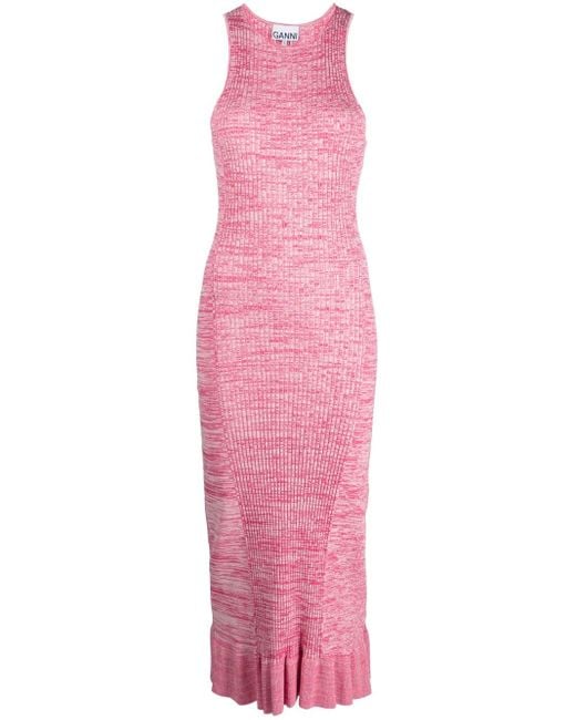 Ganni Pink Knitted Midi Dress